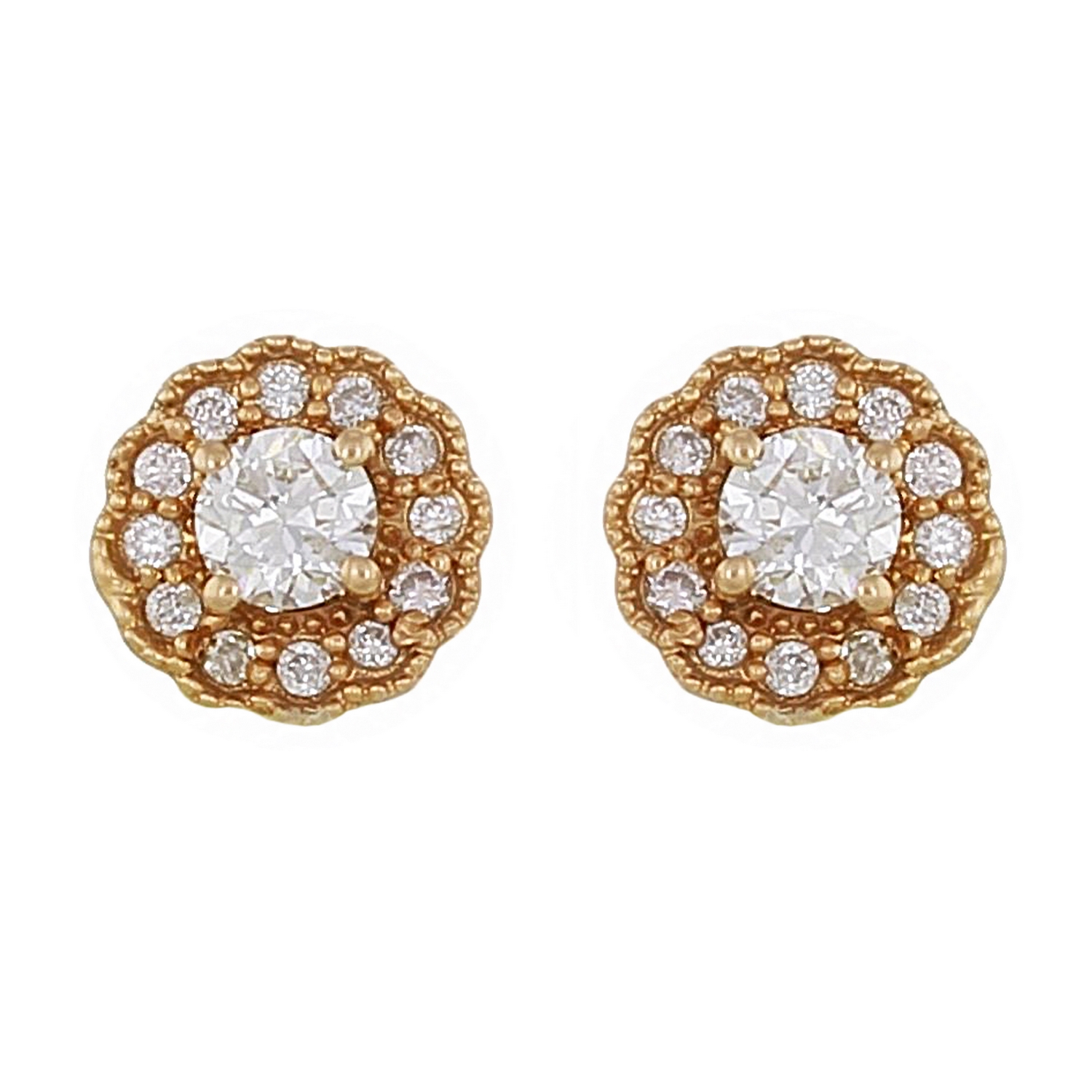 14k Yellow Gold 0.30ctw Diamond Round Halo Stud Earrings | eBay