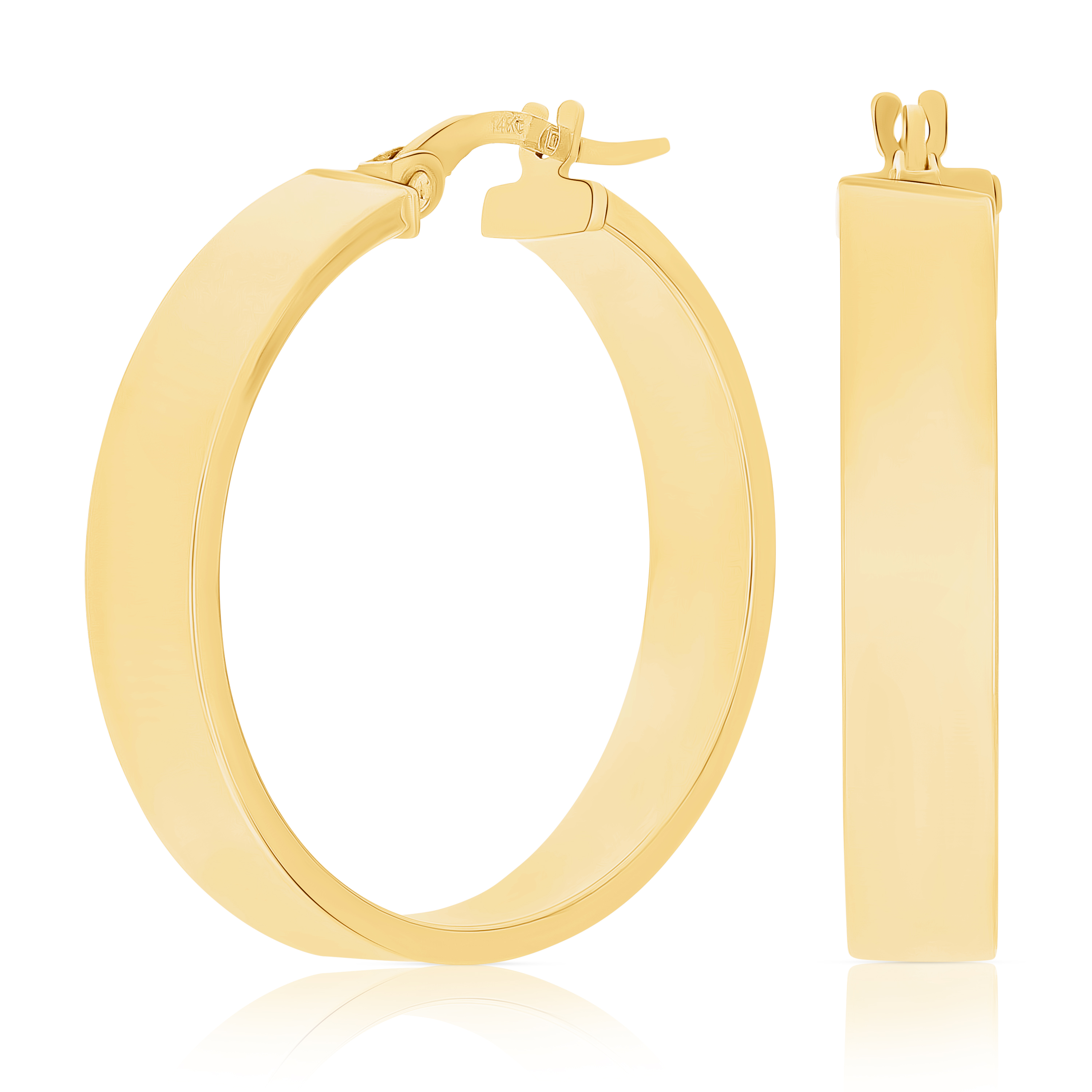 Italian 14k Yellow Gold Polished Medium Flat Tube Hollow Hoop Earrings