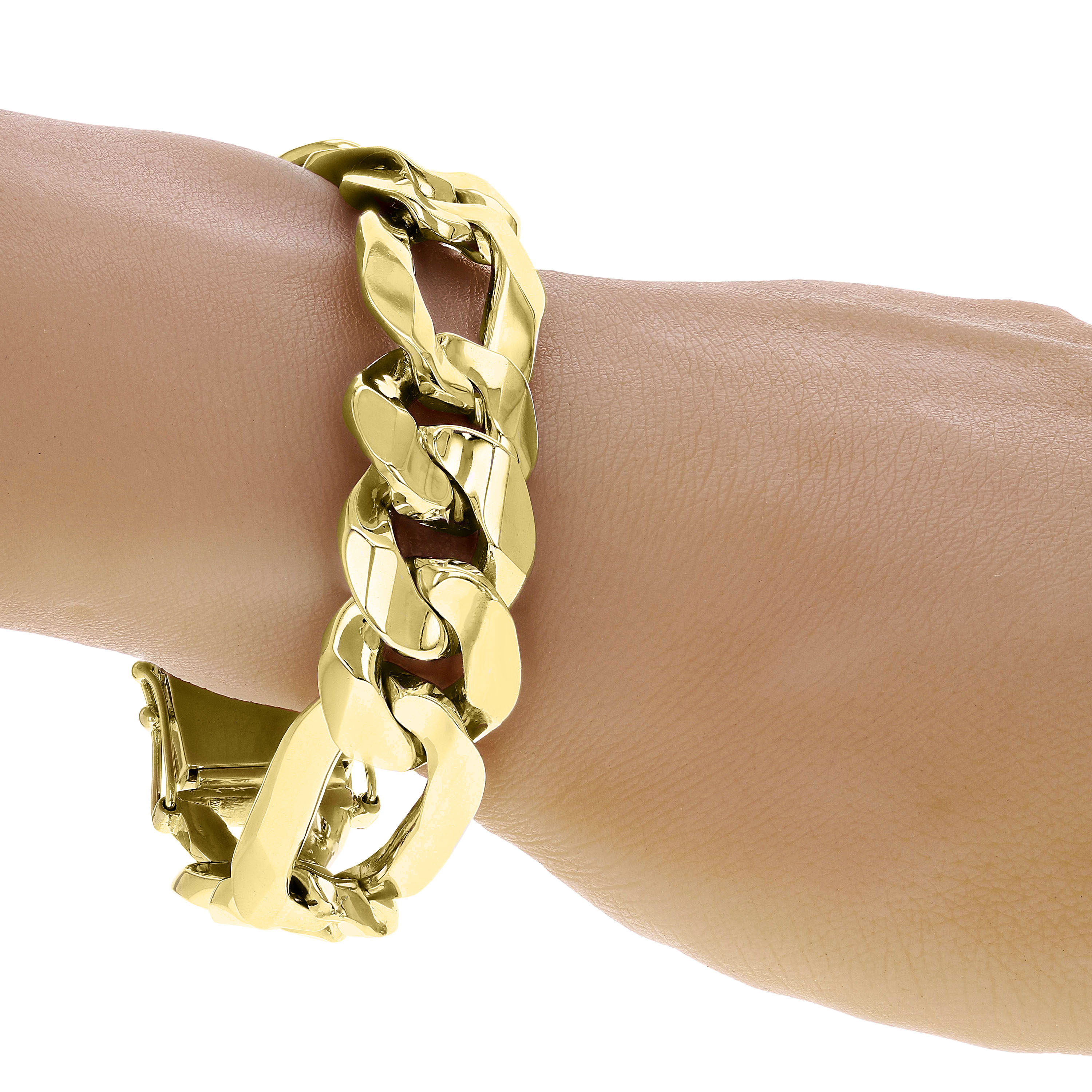 Mens 14k Yellow Gold Solid Heavy Link Figaro Chain Bracelet 8 175mm 107 Grams Ebay