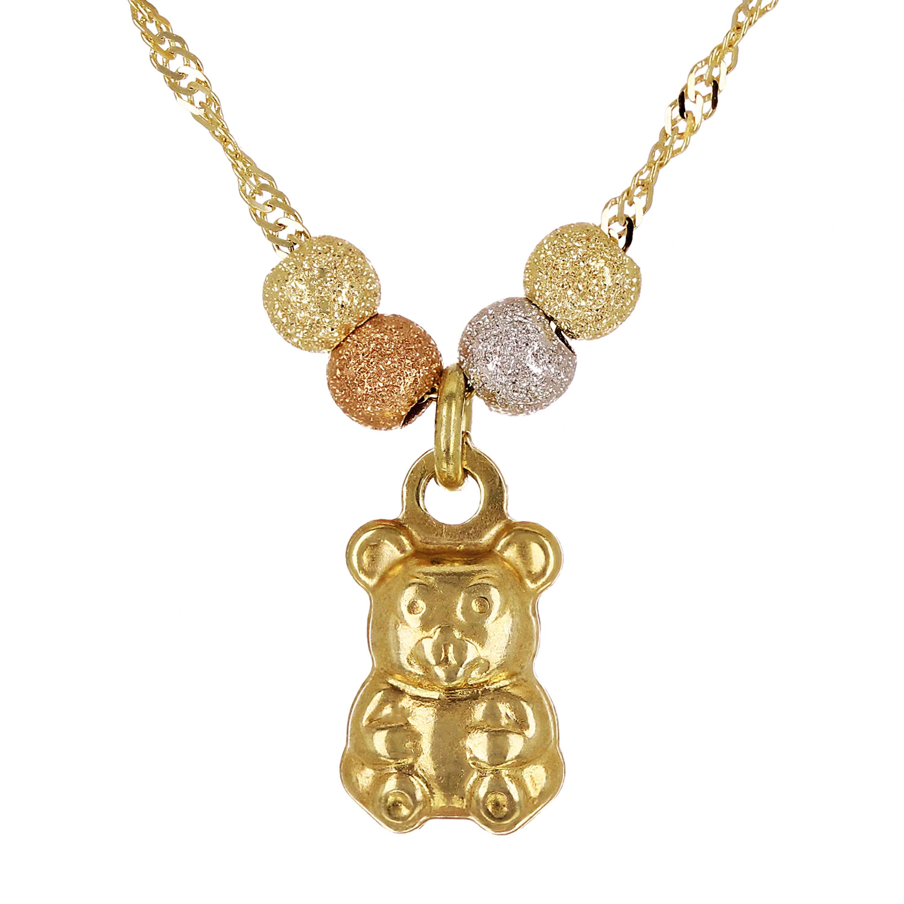 14k Tri Color Gold High Polished Teddy Bear Charm Necklace Singapore ...