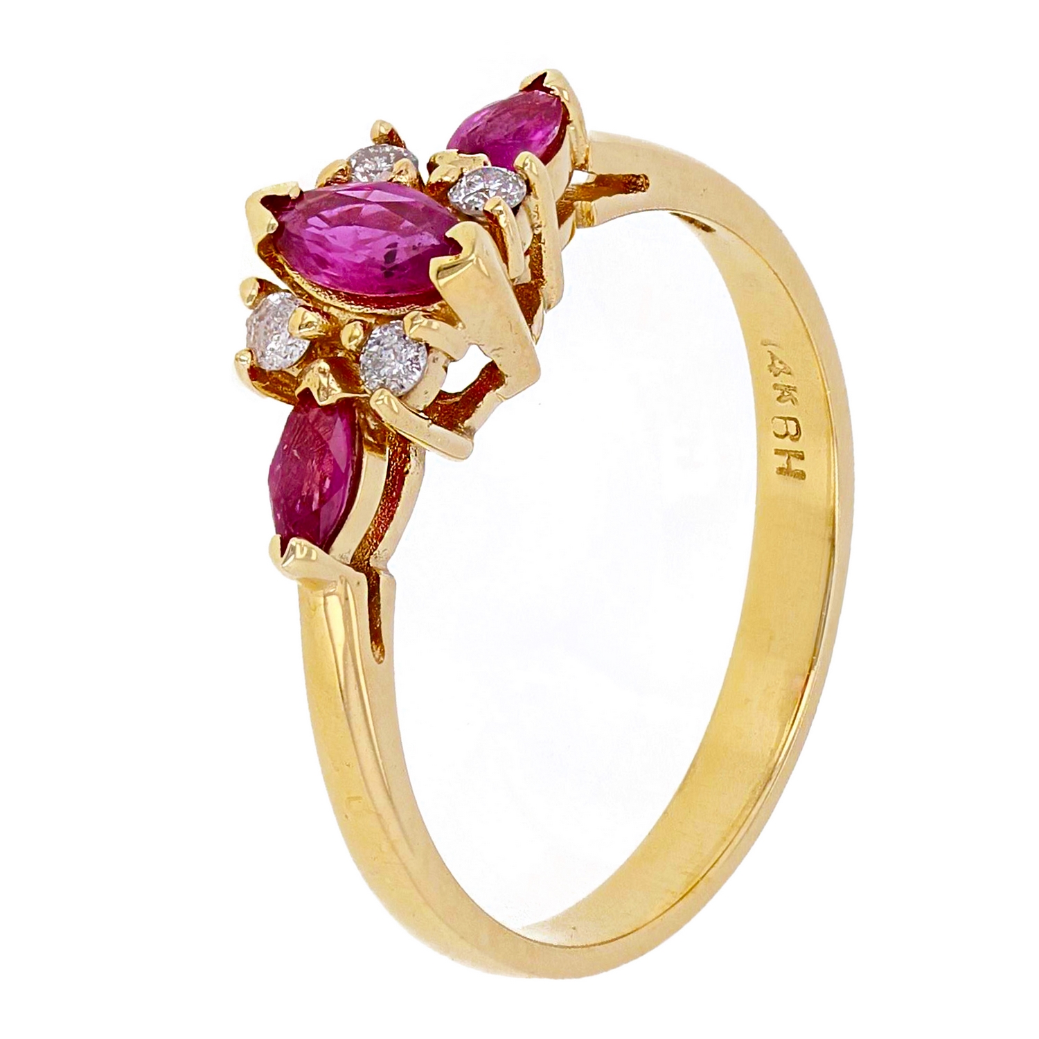 14k Yellow Gold 0.10ctw Marquise Ruby & Diamond Dainty Cluster Ring